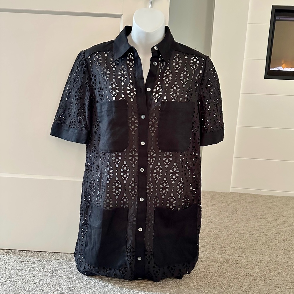 VERONICA BEARD Rafaela Eyelet Shirt Dress Sz 4 NWT $548!!